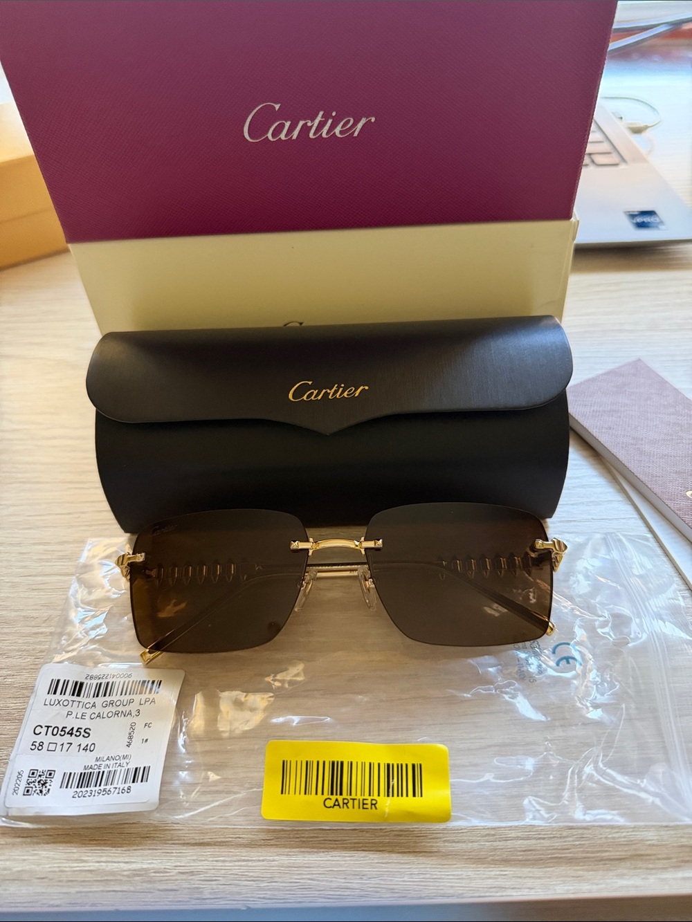 Rimless Sunglasses in Brown and Gold